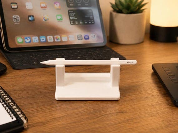 Minimalist Stylus Pen Holder Stand – Compatible with Apple Pencil (All Generations) – White Desk Organizer