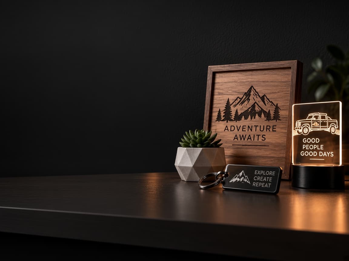 Custom Kolton Kraft products — engraved signs, décor, and gifts